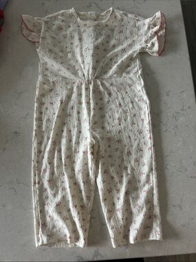 H&M Girls' Cream cotton Floral Knit Romper with Pink Accents size 3T